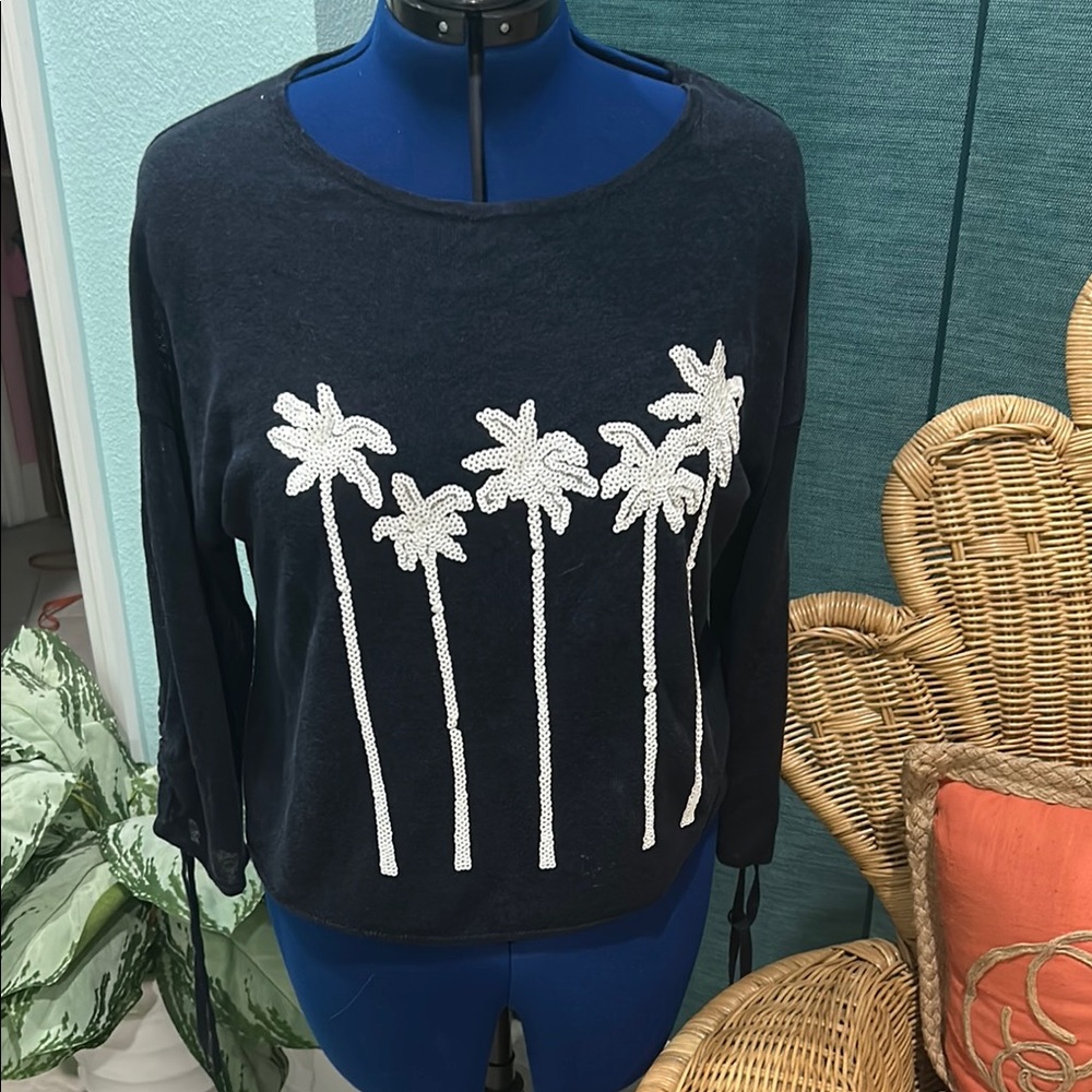 Tommy Bahama Blue Crew Neck Sweater with White Palm Trees